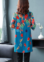 Load image into Gallery viewer, French Blue Peter Pan Collar Leaf Print Draping Chiffon Long Shirt Half Sleeve