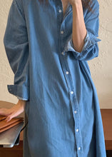 Load image into Gallery viewer, French Blue Peter Pan Collar Patchwork Denim Shirts Dress Spring