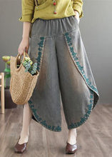 Load image into Gallery viewer, French Blue Pockets Embroideried Fall Denim Wide Leg Pants