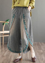 Load image into Gallery viewer, French Blue Pockets Embroideried Fall Denim Wide Leg Pants