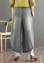 Load image into Gallery viewer, French Blue Pockets Embroideried Fall Denim Wide Leg Pants