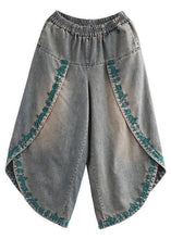 Load image into Gallery viewer, French Blue Pockets Embroideried Fall Denim Wide Leg Pants