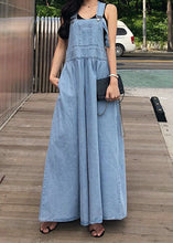 Load image into Gallery viewer, French Blue Wrinkled Patchwork Denim Long Dress Sleeveless
