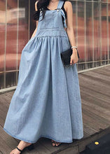 Load image into Gallery viewer, French Blue Wrinkled Patchwork Denim Long Dress Sleeveless