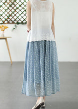 Load image into Gallery viewer, French Blue Wrinkled Print Elastic Waist Patchwork Cotton Skirt Summer