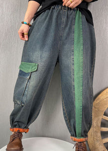 French Blue fashion Patchwork denim Pants Spring