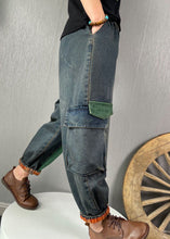 Load image into Gallery viewer, French Blue fashion Patchwork denim Pants Spring