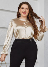 Load image into Gallery viewer, French Gold Stand Collar Button Patchwork Silk Shirt Top Flare Sleeve