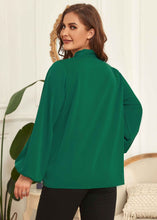 Load image into Gallery viewer, French Green Bow Hollow Out Patchwork Cotton Tops Lantern Sleeve