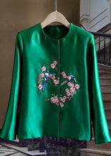 Load image into Gallery viewer, French Green Embroideried Bird Patchwork Silk Coat Spring