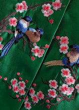 Load image into Gallery viewer, French Green Embroideried Bird Patchwork Silk Coat Spring