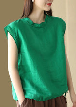 Load image into Gallery viewer, French Green O Neck Patchwork Linen T Shirt Tops Summer