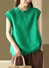 Load image into Gallery viewer, French Green O Neck Patchwork Linen T Shirt Tops Summer