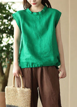 Load image into Gallery viewer, French Green O Neck Patchwork Linen T Shirt Tops Summer