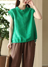 Load image into Gallery viewer, French Green O Neck Patchwork Linen T Shirt Tops Summer