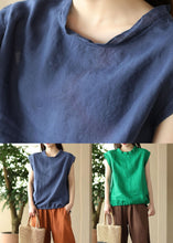 Load image into Gallery viewer, French Green O Neck Patchwork Linen T Shirt Tops Summer