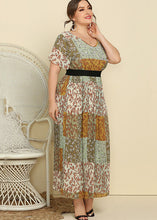 Load image into Gallery viewer, French Green Print Wrinkled Patchwork Chiffon Long Dress Summer