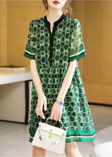 Load image into Gallery viewer, French Green V Neck Nail Bead Print Chiffon Mid Dress Summer