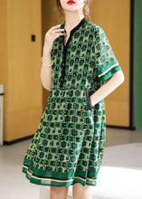 Load image into Gallery viewer, French Green V Neck Nail Bead Print Chiffon Mid Dress Summer