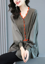 Load image into Gallery viewer, French Grey Knit Patchwork Chiffon Blouse Top Spring