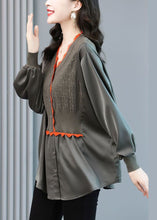 Load image into Gallery viewer, French Grey Knit Patchwork Chiffon Blouse Top Spring