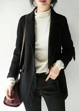 Load image into Gallery viewer, French Grey Notched Tassel Solid Woolen Blend Coat Fall