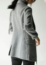 Load image into Gallery viewer, French Grey Notched Tassel Solid Woolen Blend Coat Fall