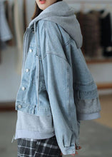 Load image into Gallery viewer, French Hooded False Two Pieces Fine Coats Women Denim Blue Loose Coats