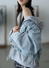 Load image into Gallery viewer, French Hooded False Two Pieces Fine Coats Women Denim Blue Loose Coats