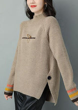 Load image into Gallery viewer, French Khaki High Neck Thick Wool Short Sweater Winter