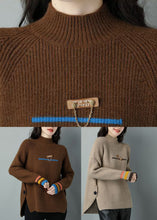 Load image into Gallery viewer, French Khaki High Neck Thick Wool Short Sweater Winter