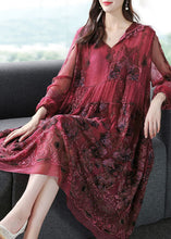 Load image into Gallery viewer, French Mulberry Hooded Embroideried Patchwork Silk Long Dresses Spring