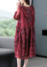 Load image into Gallery viewer, French Mulberry Hooded Embroideried Patchwork Silk Long Dresses Spring