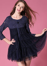 Load image into Gallery viewer, French Navy O-Neck Lace Patchwork Hollow Out Tulle Coat Bracelet Sleeve