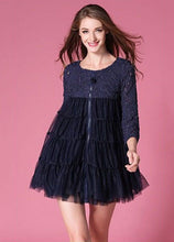 Load image into Gallery viewer, French Navy O-Neck Lace Patchwork Hollow Out Tulle Coat Bracelet Sleeve