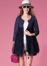 Load image into Gallery viewer, French Navy O-Neck Lace Patchwork Hollow Out Tulle Coat Bracelet Sleeve