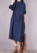 Load image into Gallery viewer, French Navy Peter Pan Collar Button Pockets Fall Long sleeve Denim Dress