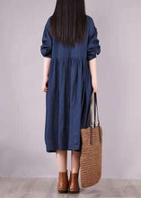 Load image into Gallery viewer, French Navy Peter Pan Collar Button Pockets Fall Long sleeve Denim Dress