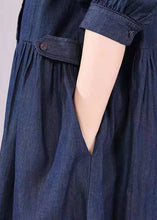 Load image into Gallery viewer, French Navy Peter Pan Collar Button Pockets Fall Long sleeve Denim Dress