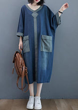 Load image into Gallery viewer, French O Neck Patchwork Spring Dresses Outfits Denim Blue Robe Dresses