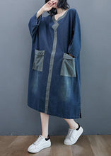 Load image into Gallery viewer, French O Neck Patchwork Spring Dresses Outfits Denim Blue Robe Dresses