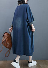 Load image into Gallery viewer, French O Neck Patchwork Spring Dresses Outfits Denim Blue Robe Dresses