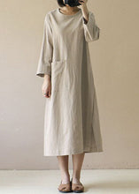 Load image into Gallery viewer, French O Neck Pockets Patchwork Linen Dress Spring