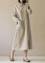 Load image into Gallery viewer, French O Neck Pockets Patchwork Linen Dress Spring