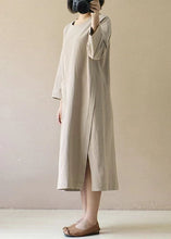 Load image into Gallery viewer, French O Neck Pockets Patchwork Linen Dress Spring