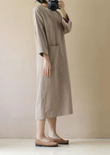 Load image into Gallery viewer, French O Neck Pockets Patchwork Linen Dress Spring