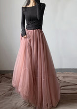 Load image into Gallery viewer, French Pink Asymmetrical wrinkled tulle Skirt Winter