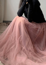 Load image into Gallery viewer, French Pink Asymmetrical wrinkled tulle Skirt Winter