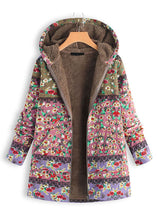 Load image into Gallery viewer, French Pink Hooded Print Pockets Patchwork Warm Fleece Coats Fall