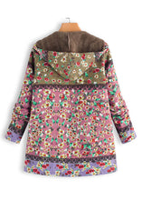 Load image into Gallery viewer, French Pink Hooded Print Pockets Patchwork Warm Fleece Coats Fall